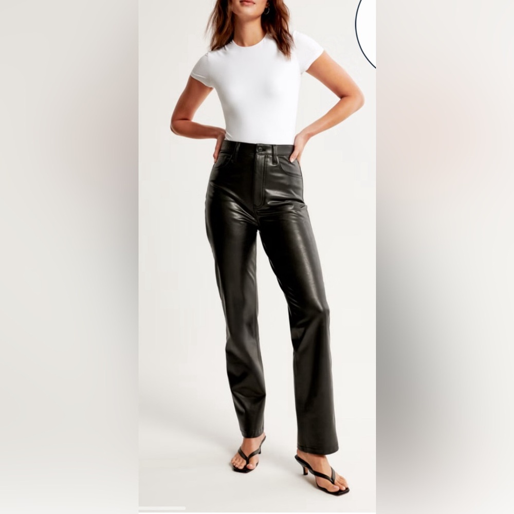 Abercrombie and Fitch 90s Straight Ultra High Rise black leather pants